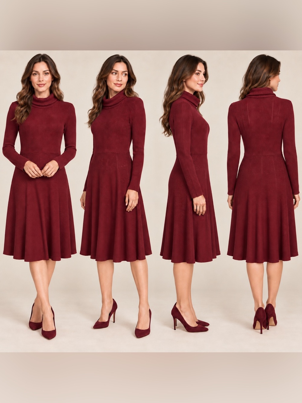 ModCloth Burgundy Ribbed Cowl
Neck Fit & Flare Sweater Dress, Size XL